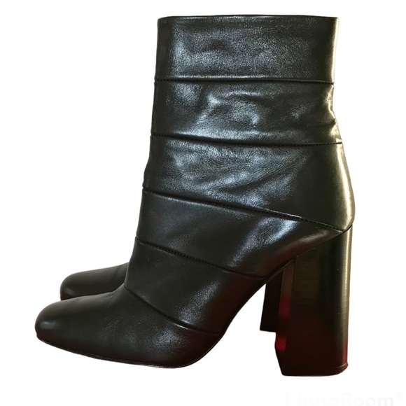 Zara Basics Faux Leather Black Moto Ankle Block Heel Booties Boots Size 37 (6.5) - Picture 6 of 7